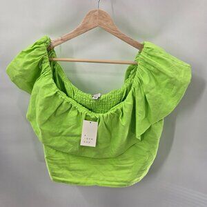 A New Day Lime Green Linen/Rayon Off Shoulder Crop Top XXL